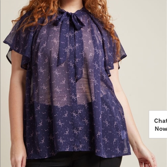 Modcloth Tops - Sheer Top with Tie Neck in Starry Night in 4X